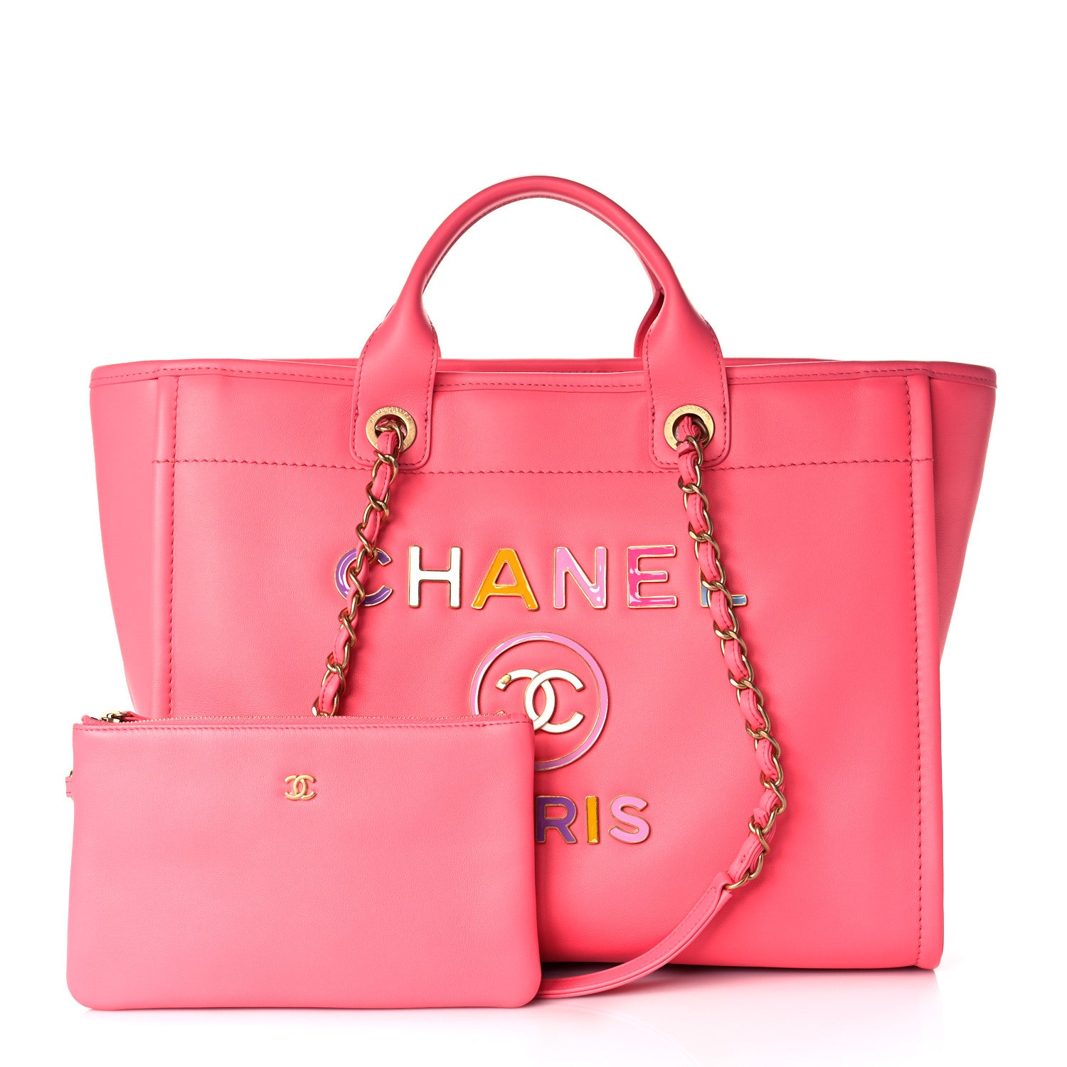 Chanel Calfskin Medium Deauville Tote Coral Pink 2 of 11