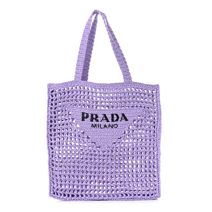 Prada Yarn Raffia Effect Crochet Logo Embroidered Tote Bag Lilium 1 of 10