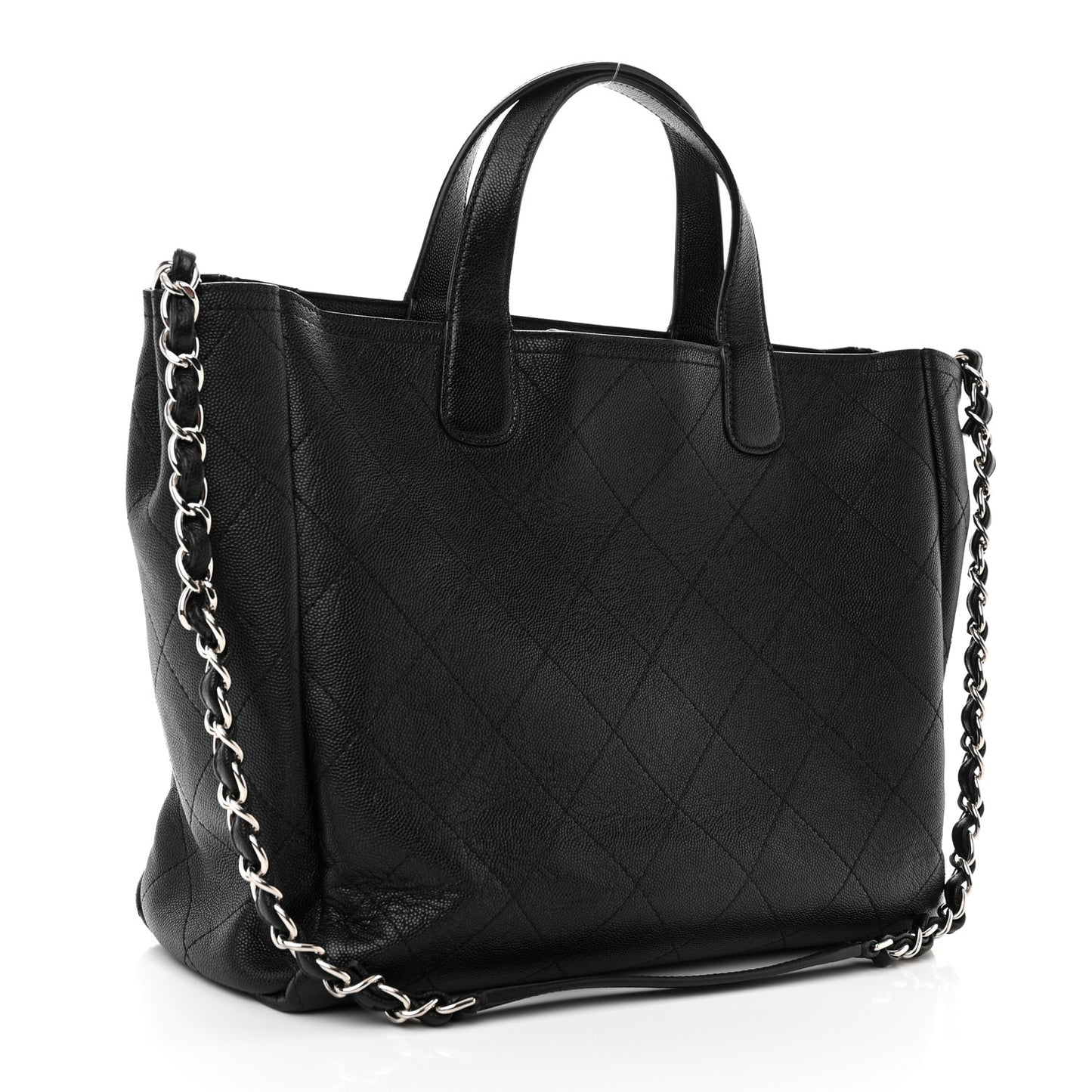 Caviar Stitched Large Lady Coco Shopping Tote Black