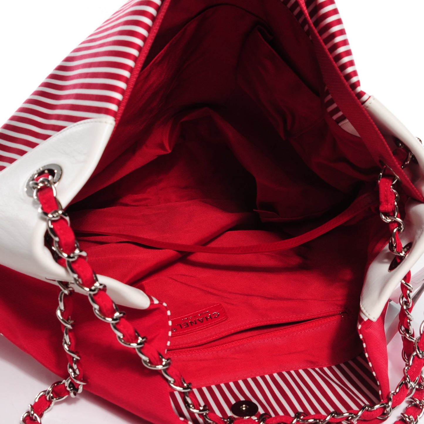 Grosgrain Striped Tote Red White