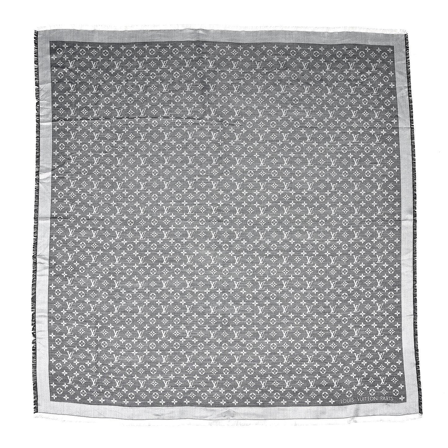 Wool Silk Monogram Denim Shawl Black
