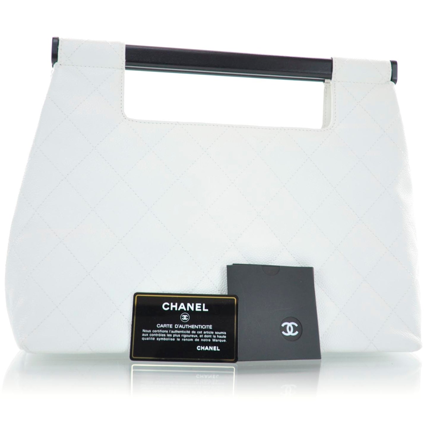 Caviar Quilted Wood Handle Tote White