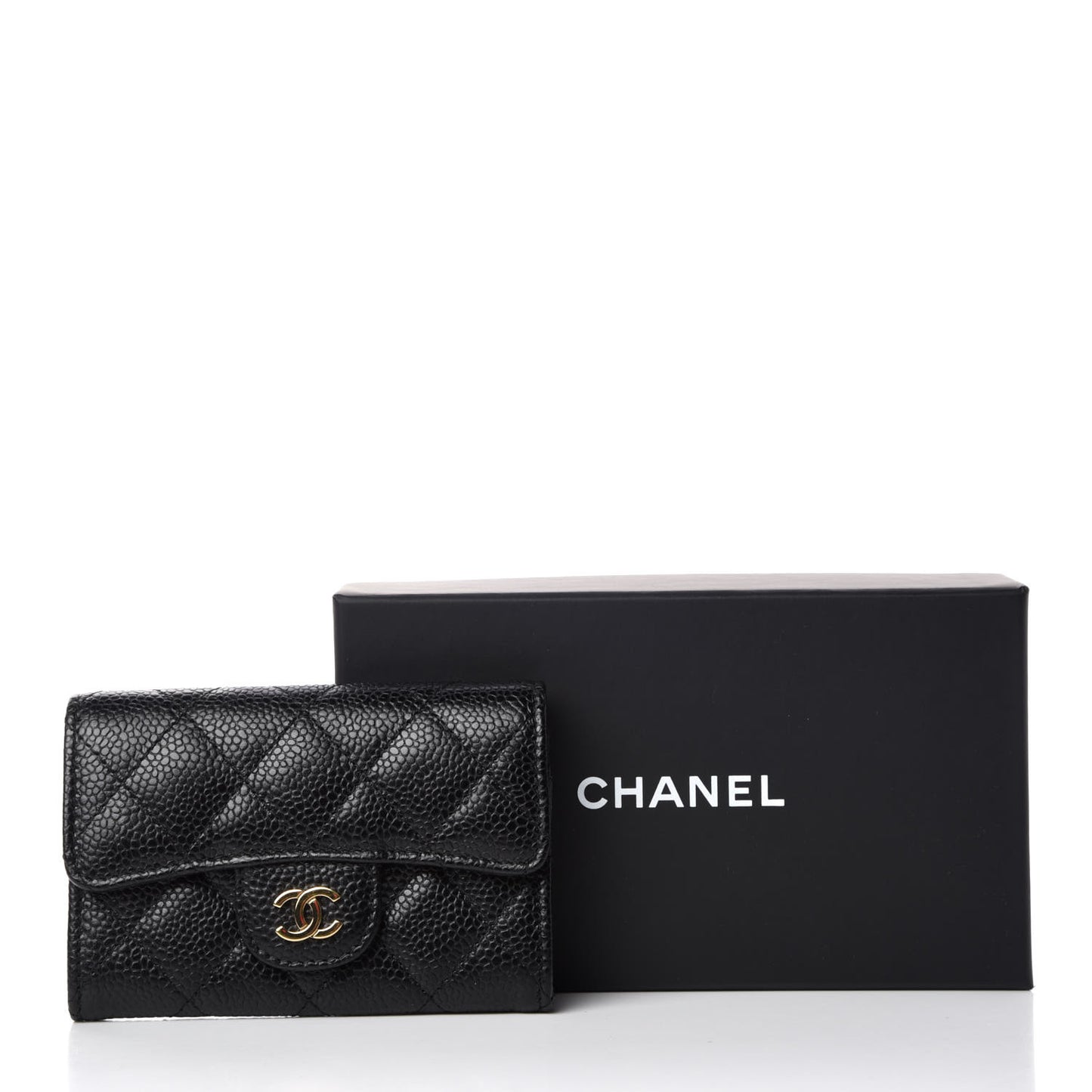 Caviar Quilted Flap Card Holder Black