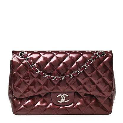 Chanel Striated Patent Quilted Jumbo Double Flap Burgundy 1 of 9