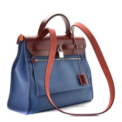 Hermes Vache Hunter Toile Militaire Herbag Zip 31 PM Bleu Agate Rouge H 2 of 7