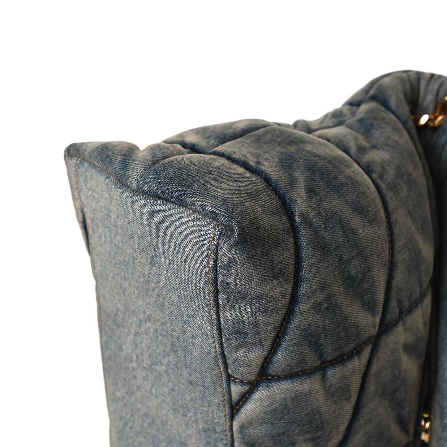 Denim Quilted Medium Loulou Puffer Monogram Chain Satchel Blue Cinnamon
