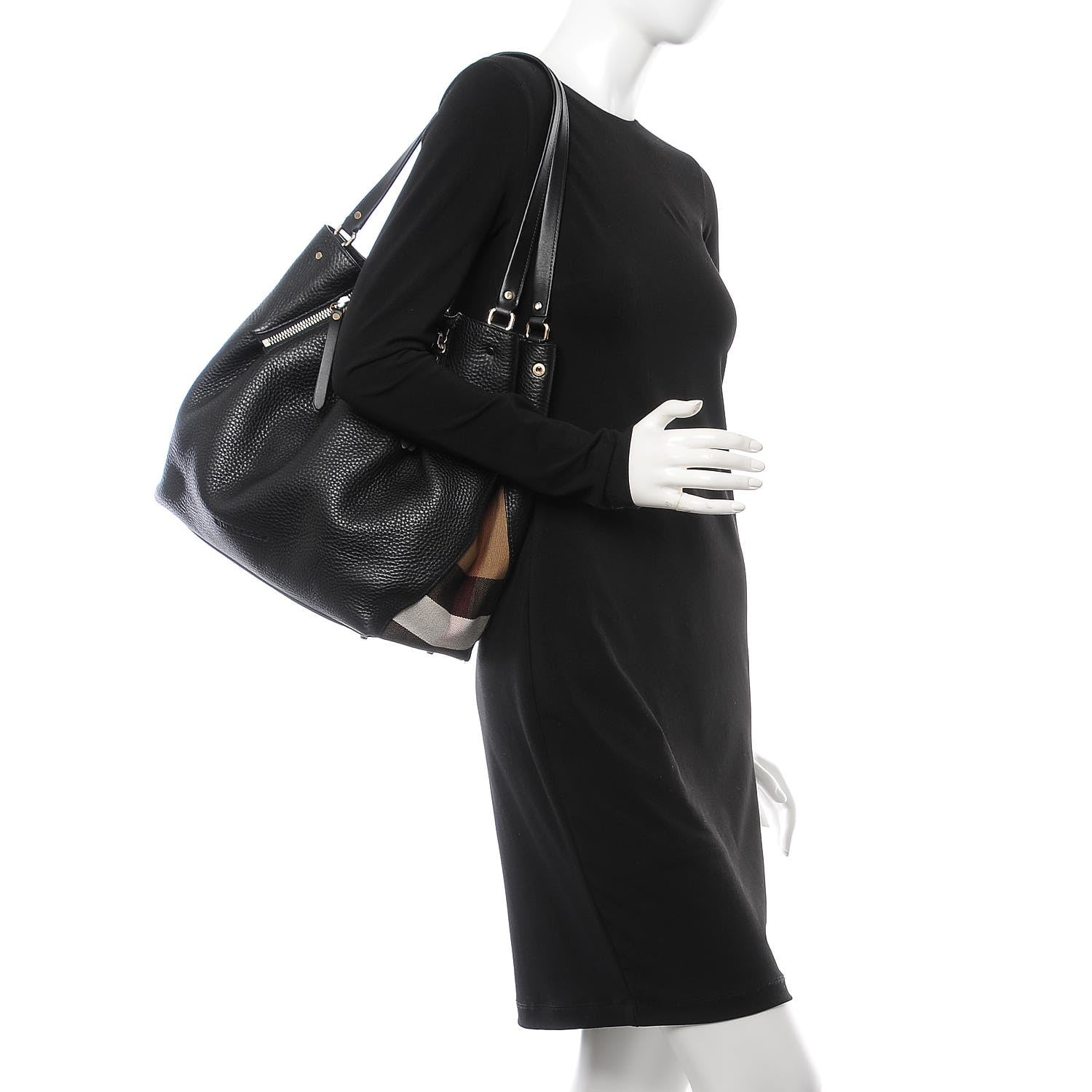 Burberry Grainy Calfskin House Check Medium Maidstone Black 2 of 8