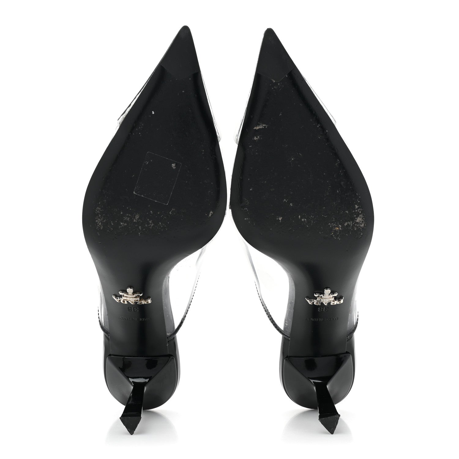 Prada Plexiglass Vernice Metal Triangle Logo Modellerie 75mm Mules 38 Black 5 of 9