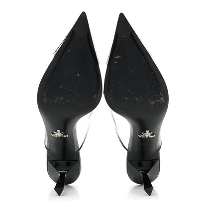 Prada Plexiglass Vernice Metal Triangle Logo Modellerie 75mm Mules 38 Black 5 of 9