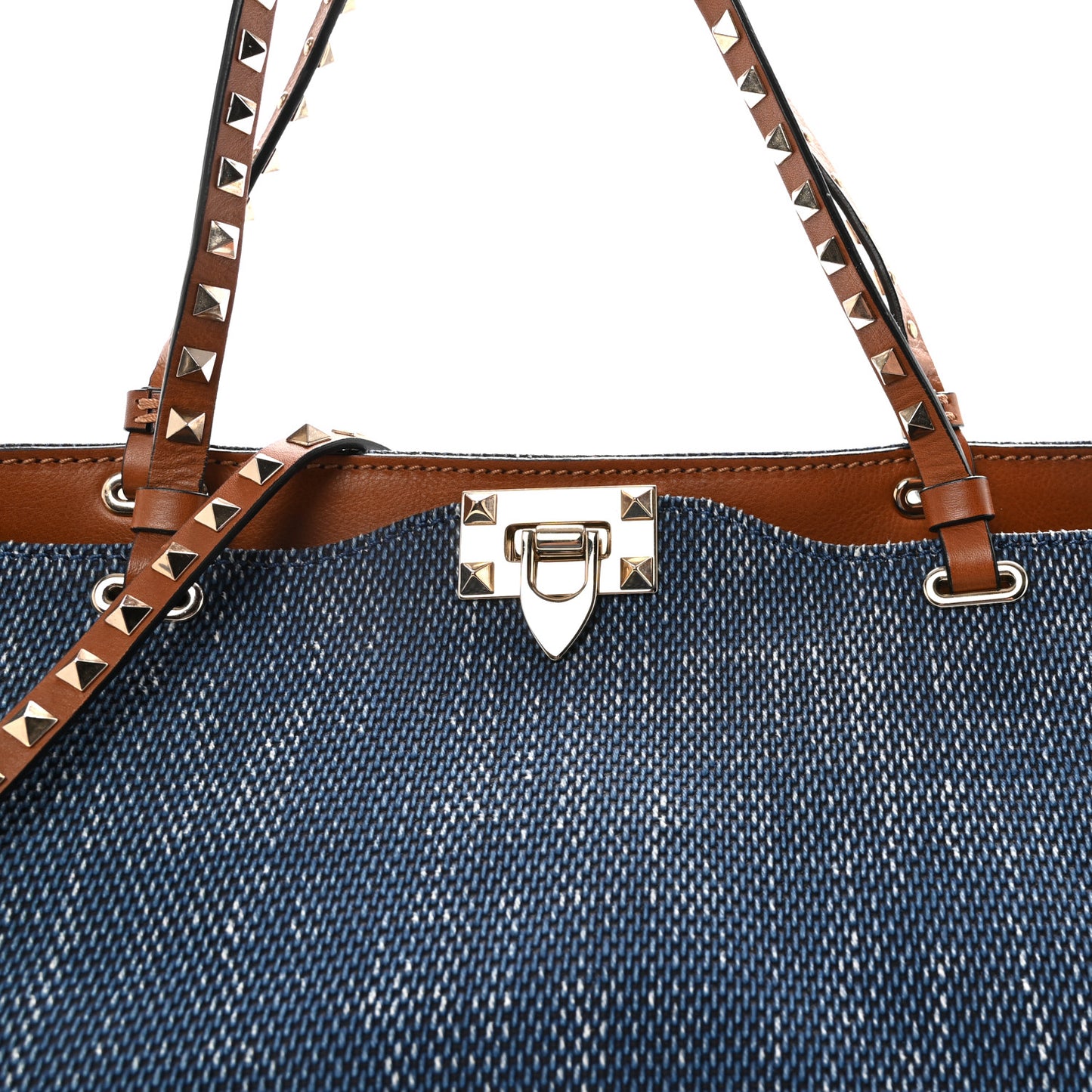 Denim Large Rockstud Tote Blue Brown