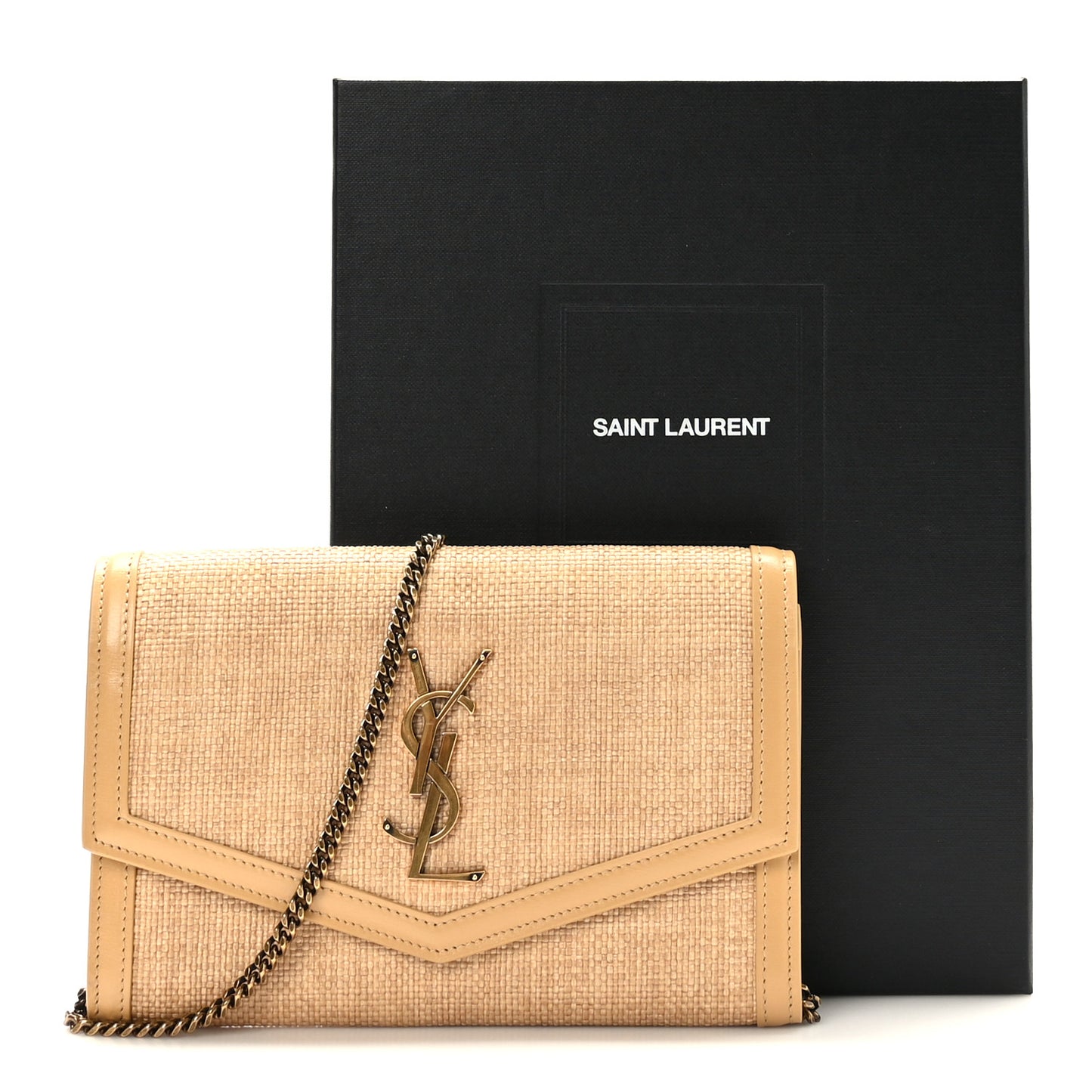 Micro Raffia Monogram Uptown Chain Wallet Natural Hay Blush