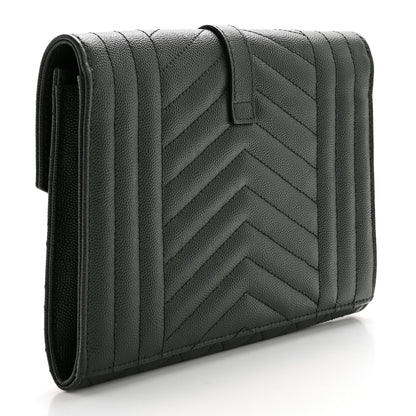 Saint Laurent Grain De Poudre Textured Mixed Matelasse Triquilt Monogram Clutch Vert Fonce 3 of 12
