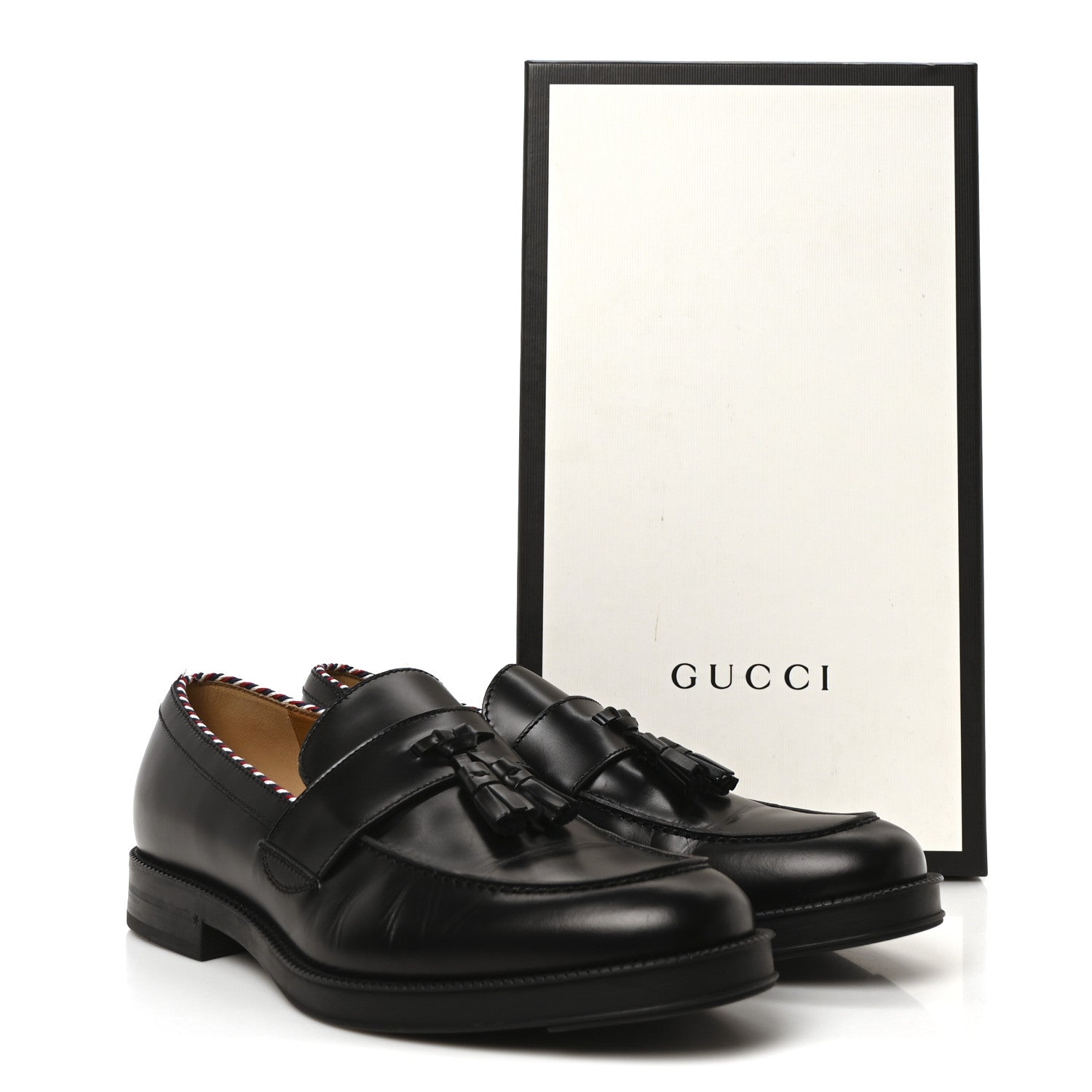 Gucci Calfskin Sylvie Web Tassel Mens Loafers 9 Black 9 of 9
