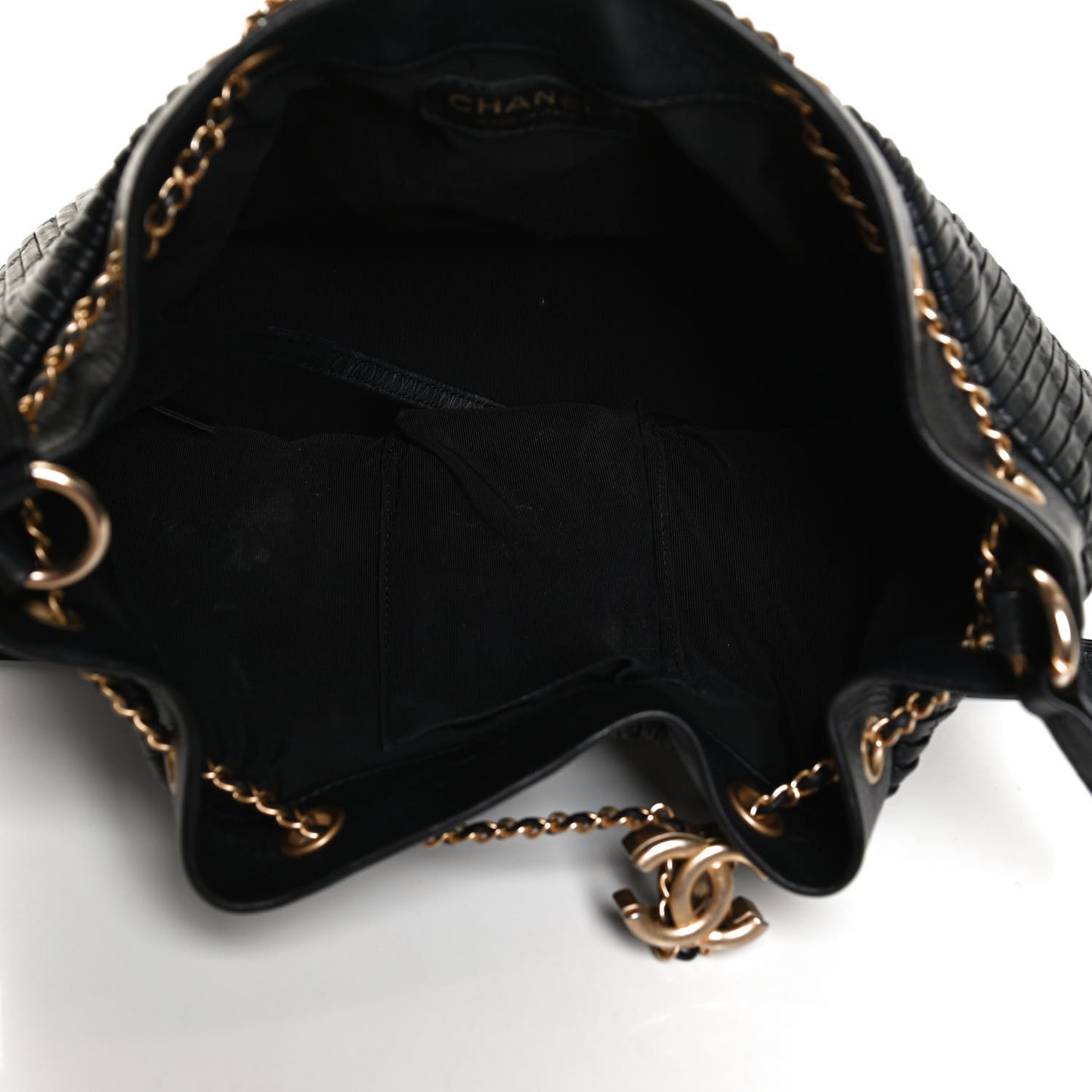 Iridescent Crumpled Calfskin Coco Pleats Drawstring Bag Black