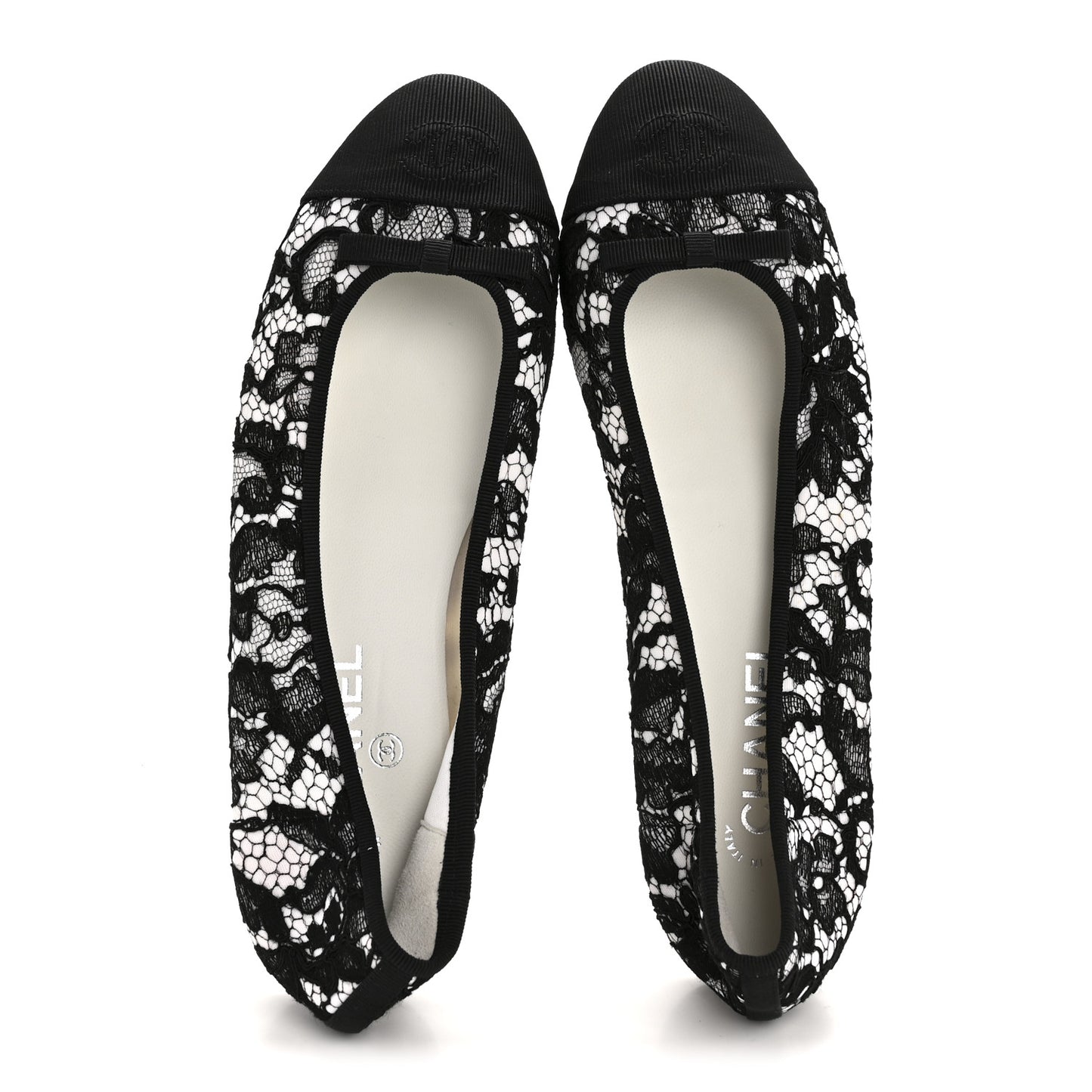 Lace Grosgrain Cap Toe CC Ballerina Flats 40 Black
