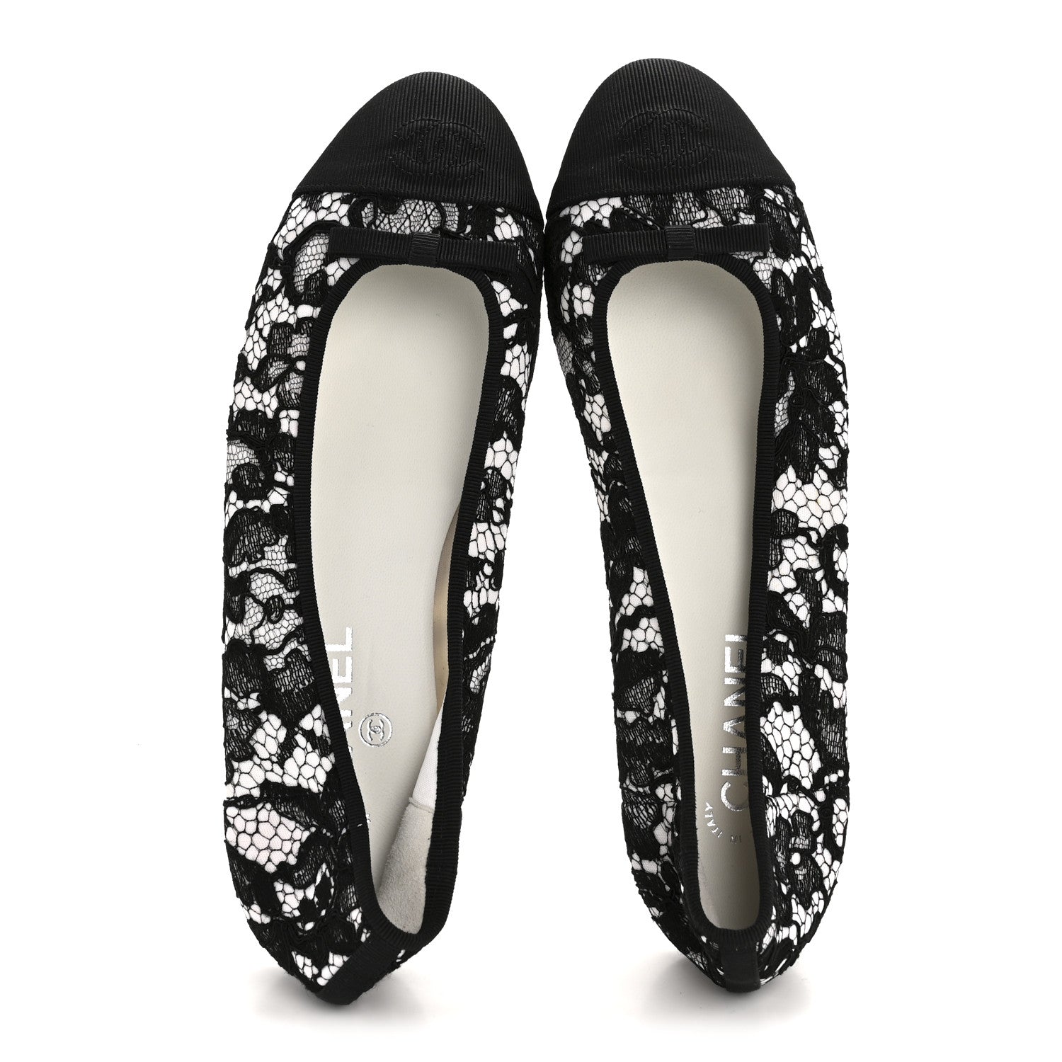 Chanel Lace Grosgrain Cap Toe CC Ballerina Flats 40 Black 2 of 9