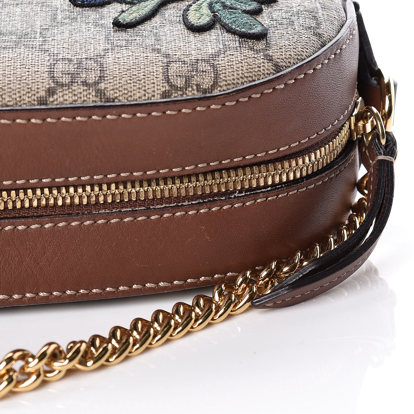 GG Supreme Monogram Floral Embroidered Mini Chain Shoulder Bag Beige Tuscany