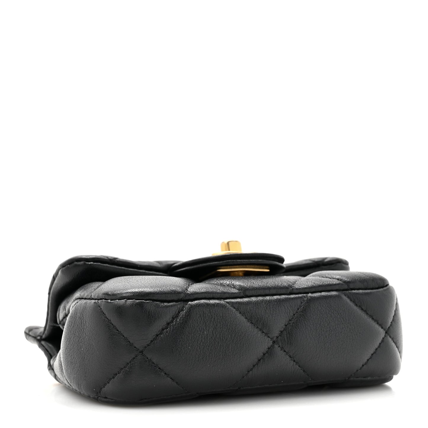 Calfskin Quilted Lady Handle Flap Card Holder With Chain Black