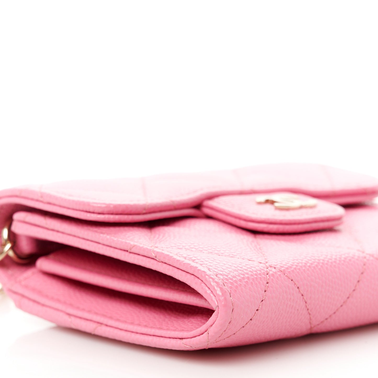 Caviar Quilted Flap Card Holder On Chain Pink
