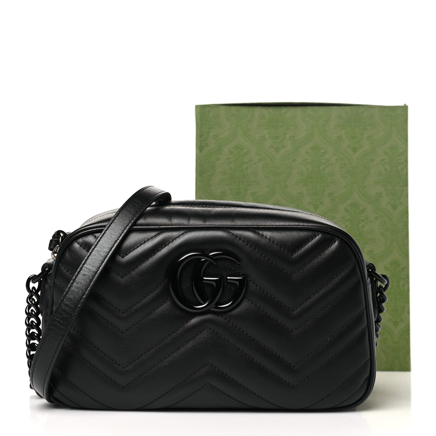 Calfskin Matelasse Monochrome Small GG Marmont Chain Shoulder Bag Black