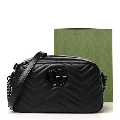 Gucci Calfskin Matelasse Monochrome Small GG Marmont Chain Shoulder Bag Black 11 of 11