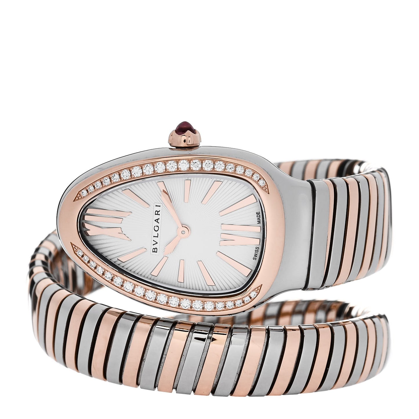 Stainless Steel 18K Rose Gold Diamond Bezel 35mm Serpenti Tubogas Quartz Watch