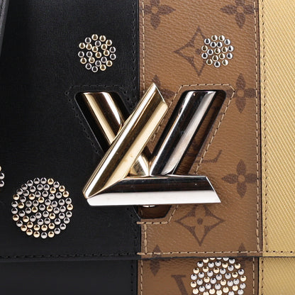 Louis Vuitton Calfskin Reverse Monogram Studded Twist Shoulder Bag MM Black Gold 7 of 9