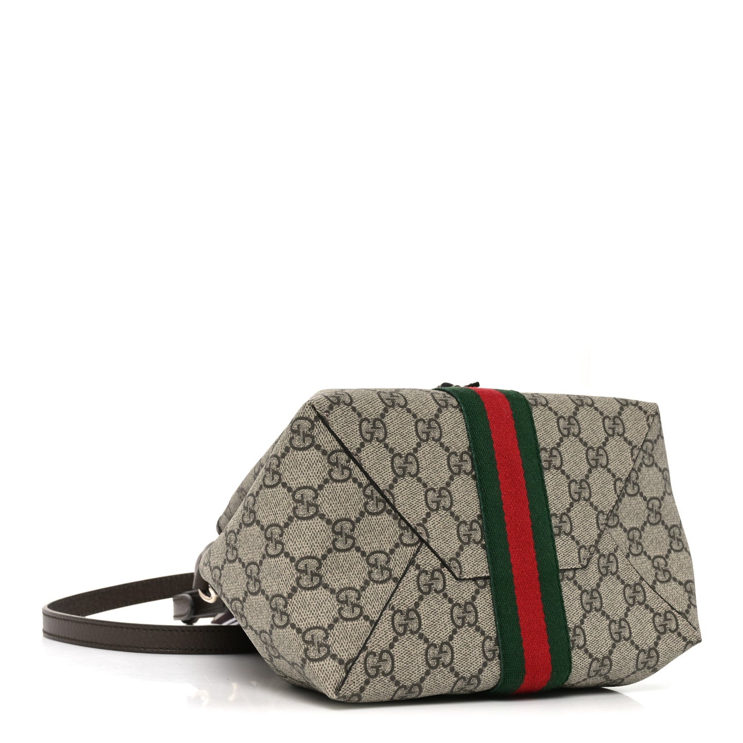 GG Supreme Monogram Web Small Ophidia Top Handle Bucket Bag Brown