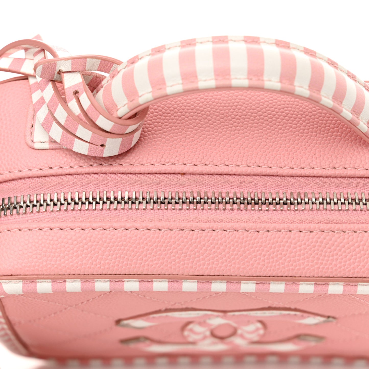 Caviar Quilted Striped Medium CC Filigree Vanity Case Pink White