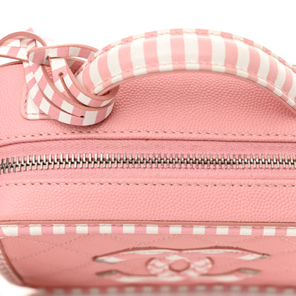 Chanel Caviar Quilted Striped Medium CC Filigree Vanity Case Pink White 14 of 19
