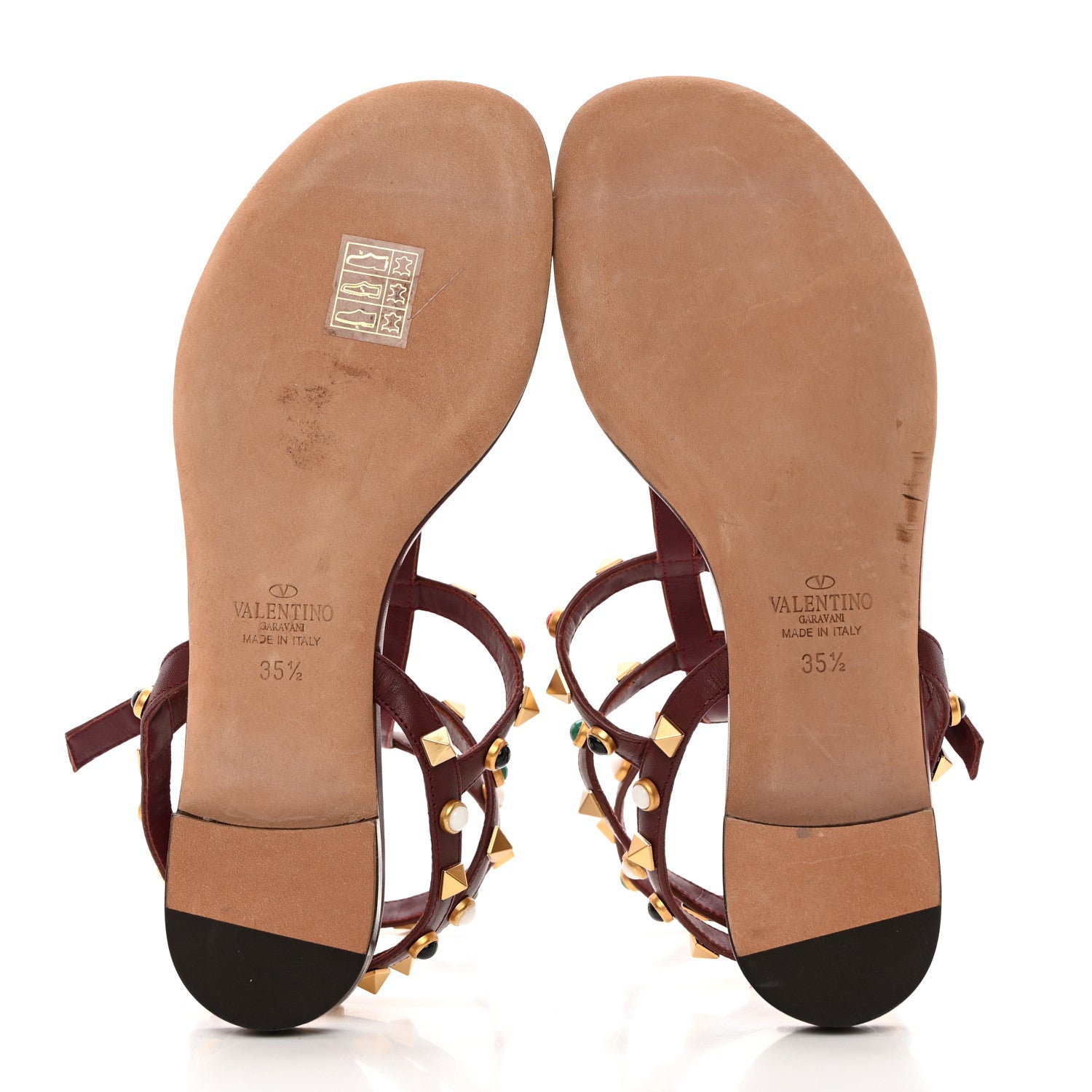 Valentino Garavani Calfskin Rockstud Rolling Cabochon Ankle Wrap Flat Thong Sandals 35.5 Cacao 5 of 7