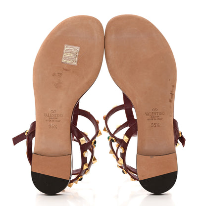 Valentino Garavani Calfskin Rockstud Rolling Cabochon Ankle Wrap Flat Thong Sandals 35.5 Cacao 5 of 7
