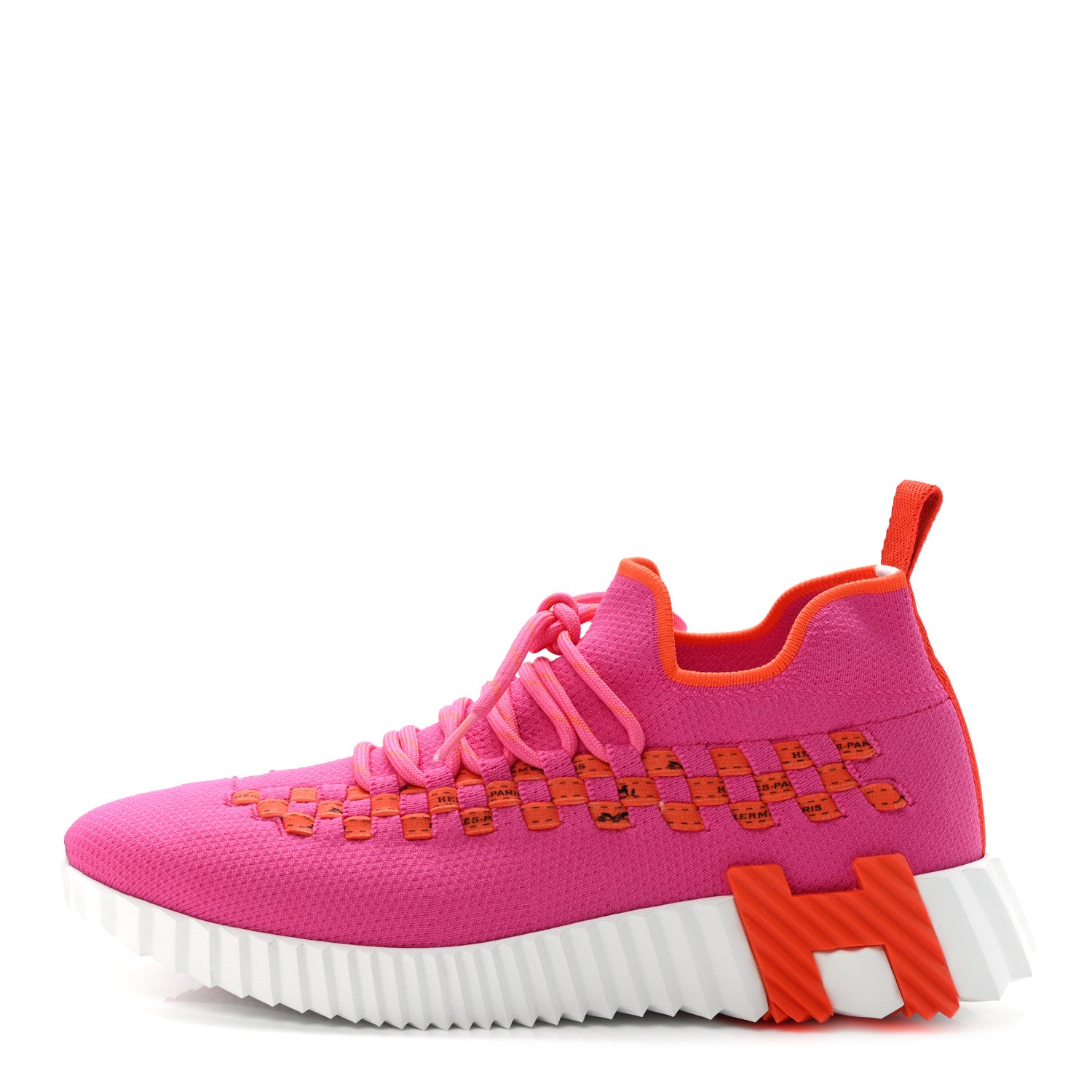 Hermes Knit Womens Flex Bolduc Sneakers 37.5 Rose Framboise Orange 1 of 9