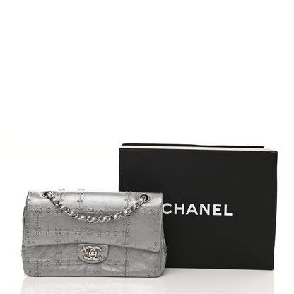 Chanel Glazed Calfskin Grommet Embellished Medium Airline Double Flap Silver 13 of 13