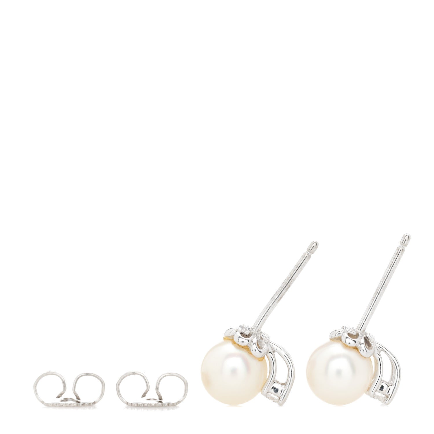 Tiffany 18K White Gold Diamond Akoya Pearl 6.5-7mm Signature Earrings 3 of 6