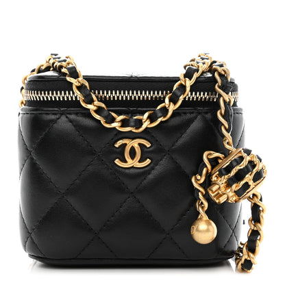 Chanel Lambskin Quilted Mini Pearl Crush Vanity Case With Chain Black 1 of 10