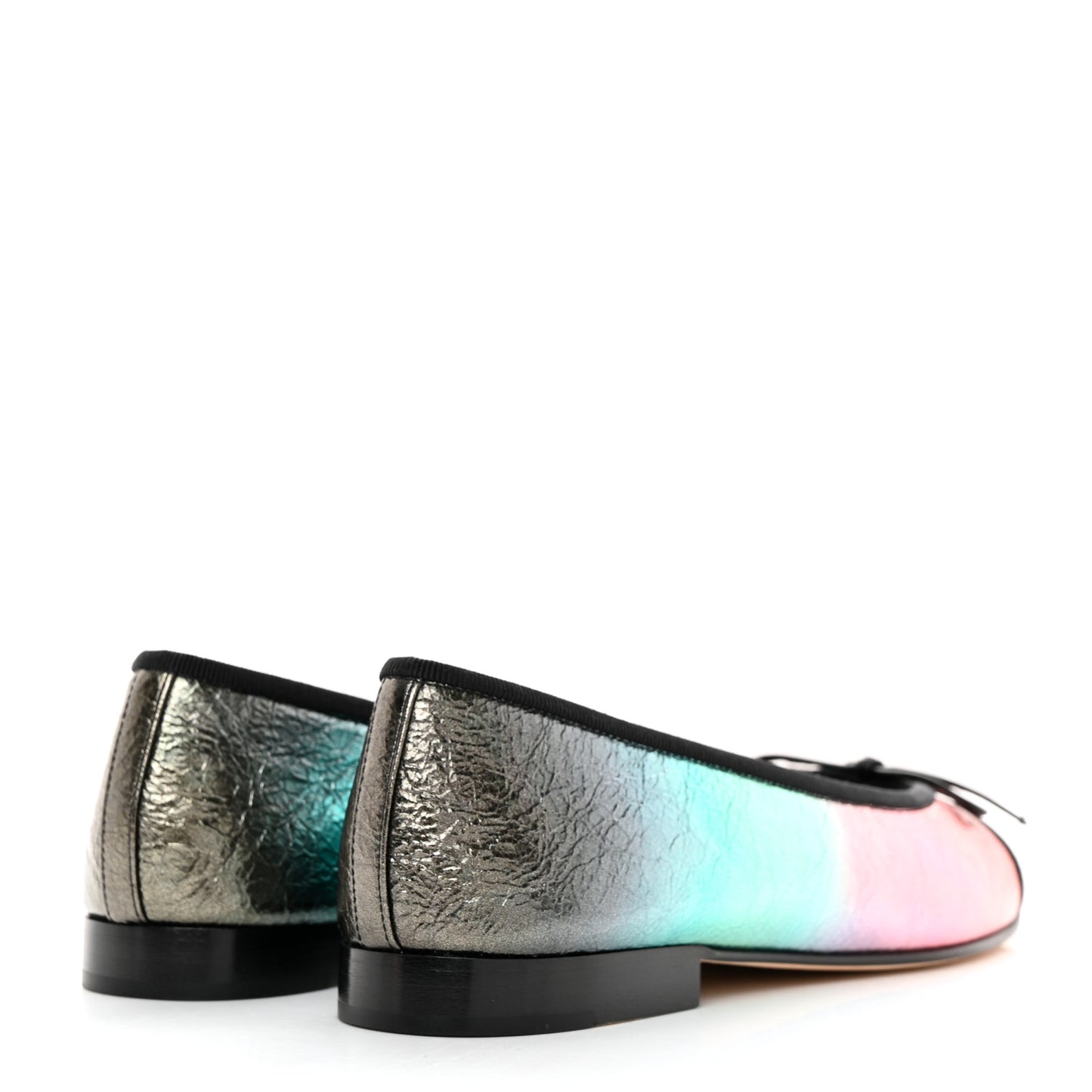 Laminated Calfskin Grosgrain Cap Toe CC Ballerina Flats 36.5 Multicolor Black