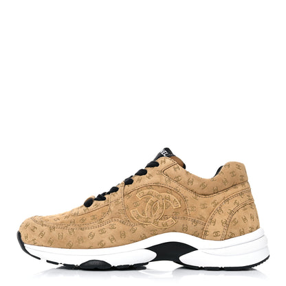 Chanel Suede Calfskin Printed CC Sneakers 39 Beige 1 of 11