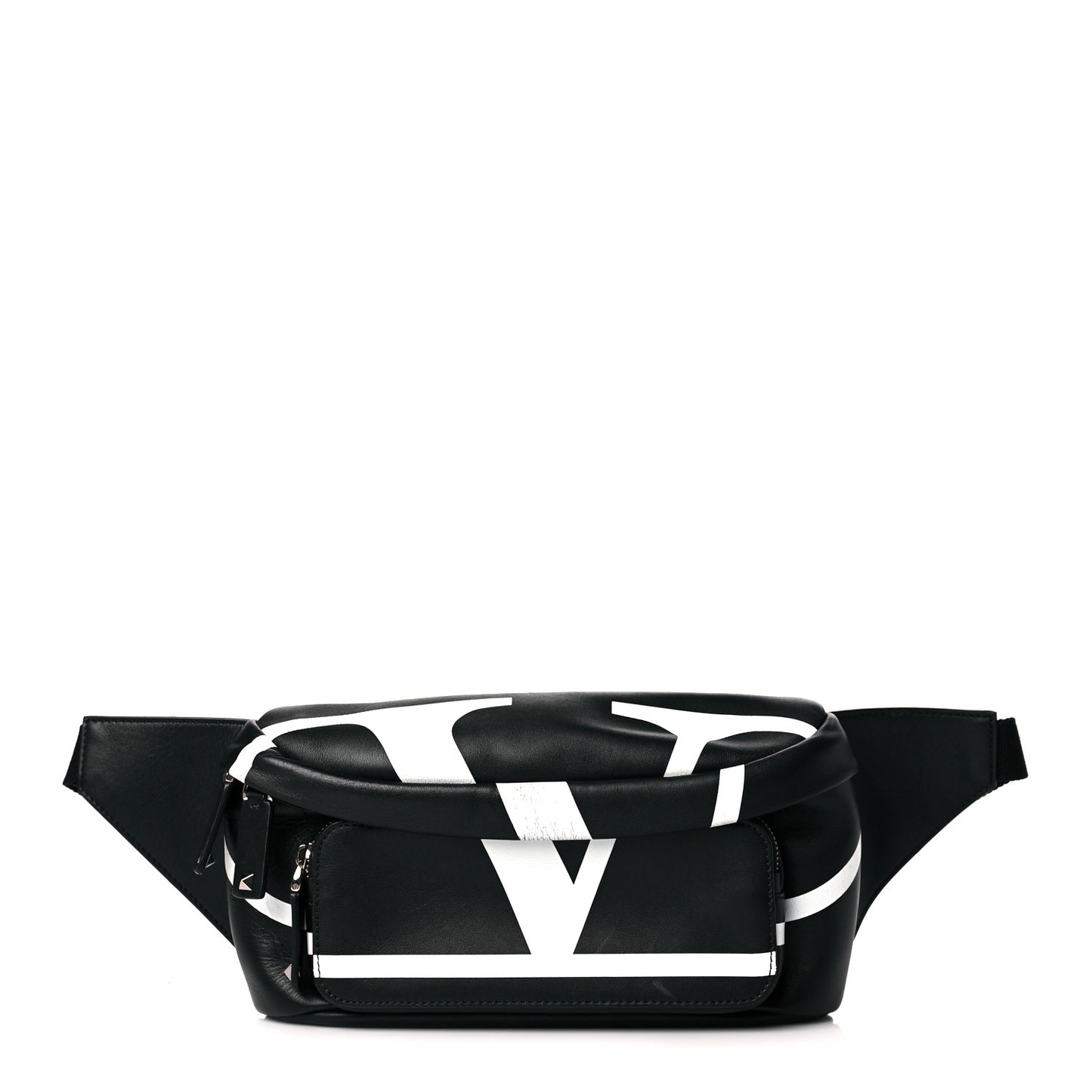Calfskin Go Logo Belt Bag Black White