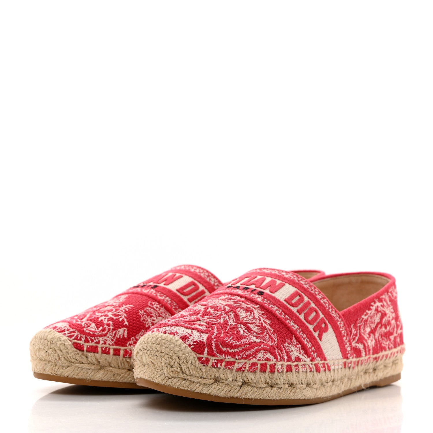 Christian Dior Embroidered Toile De Jouy Granville Espadrille 39.5 Raspberry 3 of 9