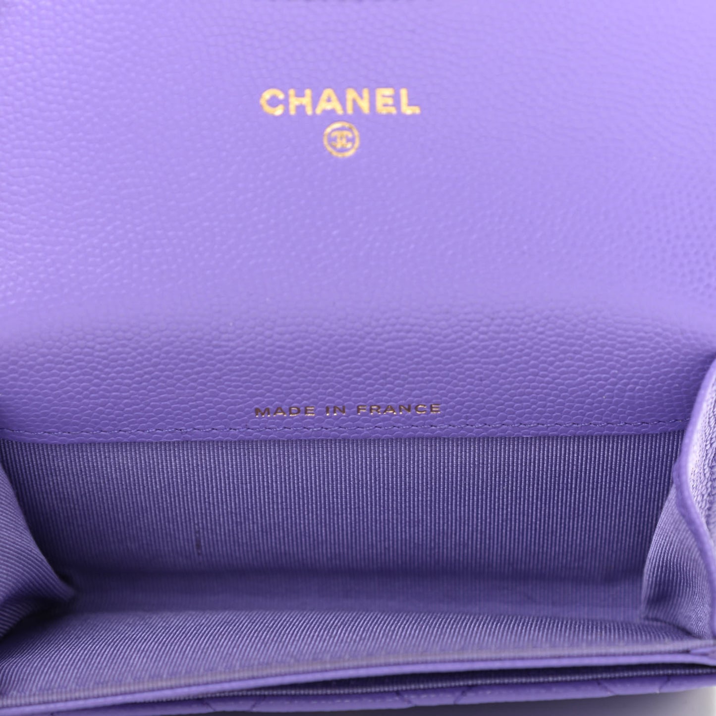 Caviar Quilted Flap Card Holder Wallet Purple