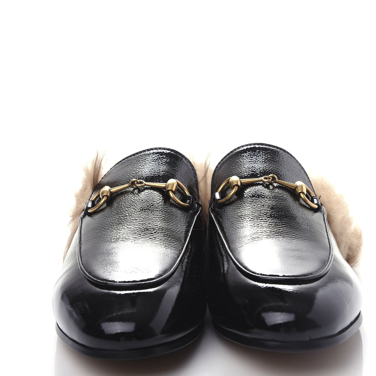 Patent Fur Womens Princetown Slippers 38 Black Natural
