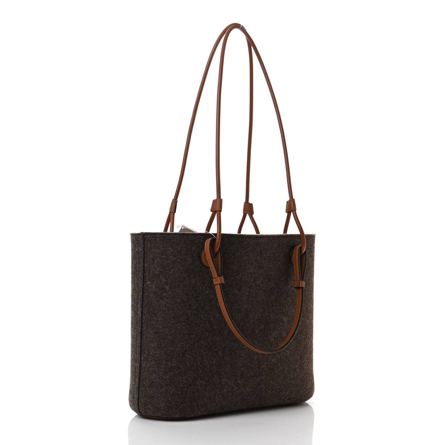 Felt Calfskin Small Anagram Square Basket Tote Brown Tan