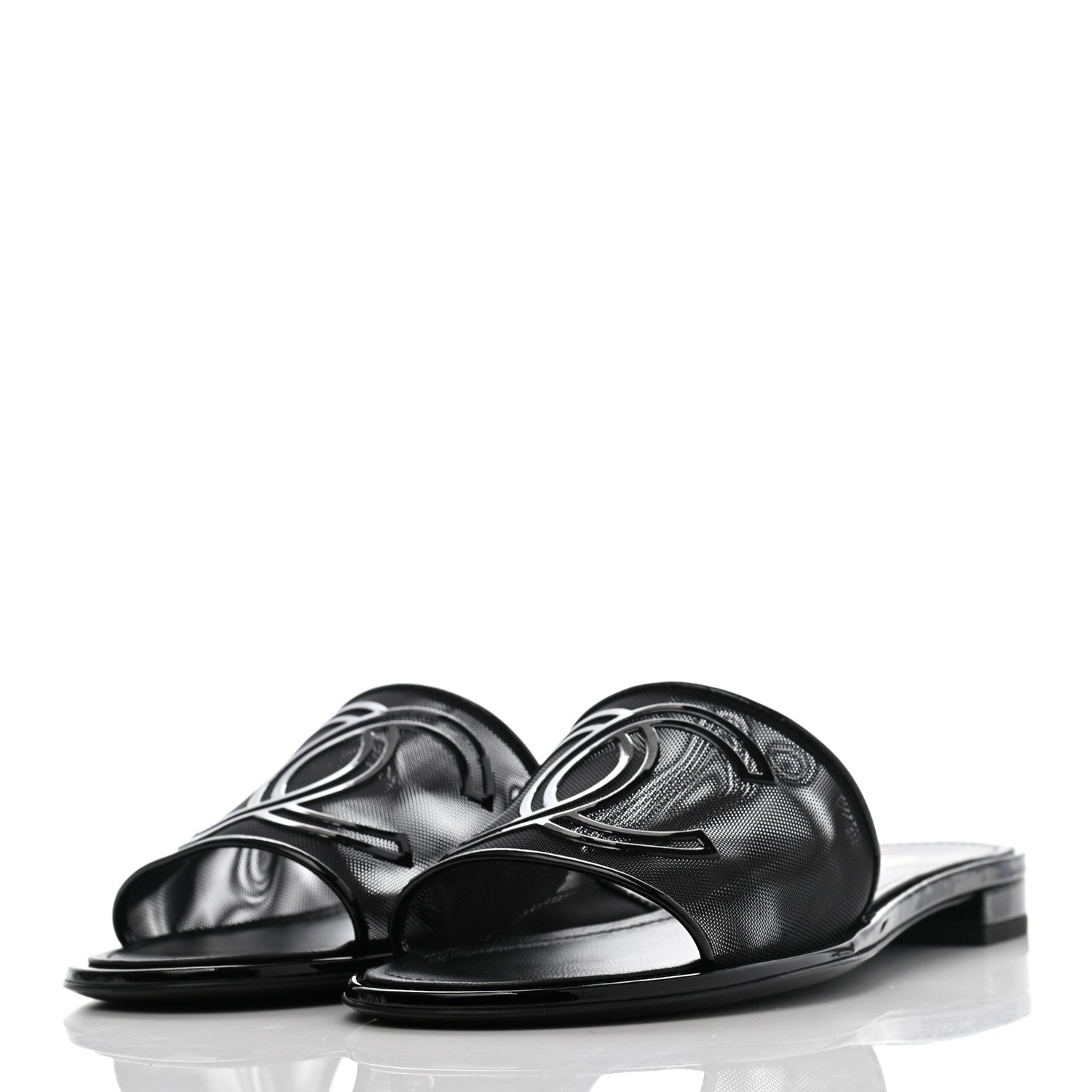 Chanel Mesh Patent Calfskin CC Mules 38.5 Black 3 of 7