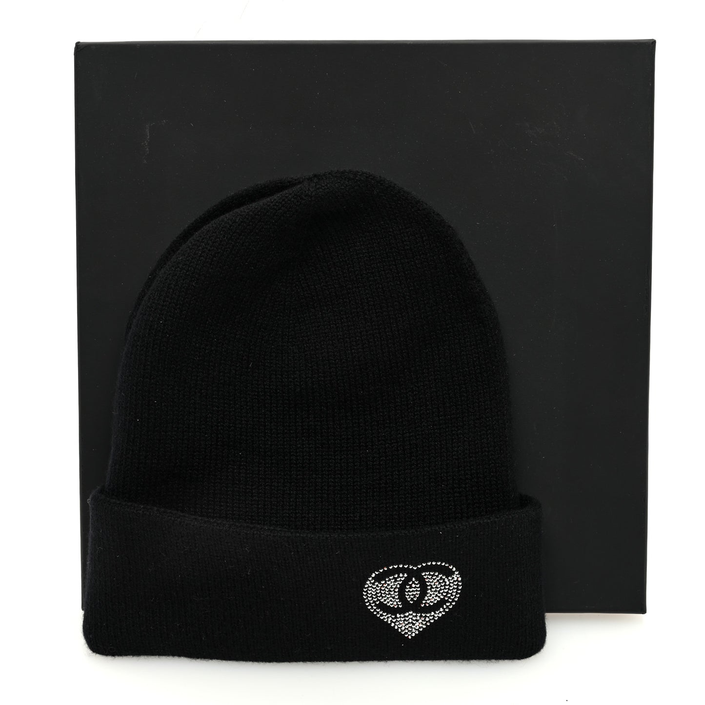 Cashmere Crystal CC Heart Beanie Hat Black
