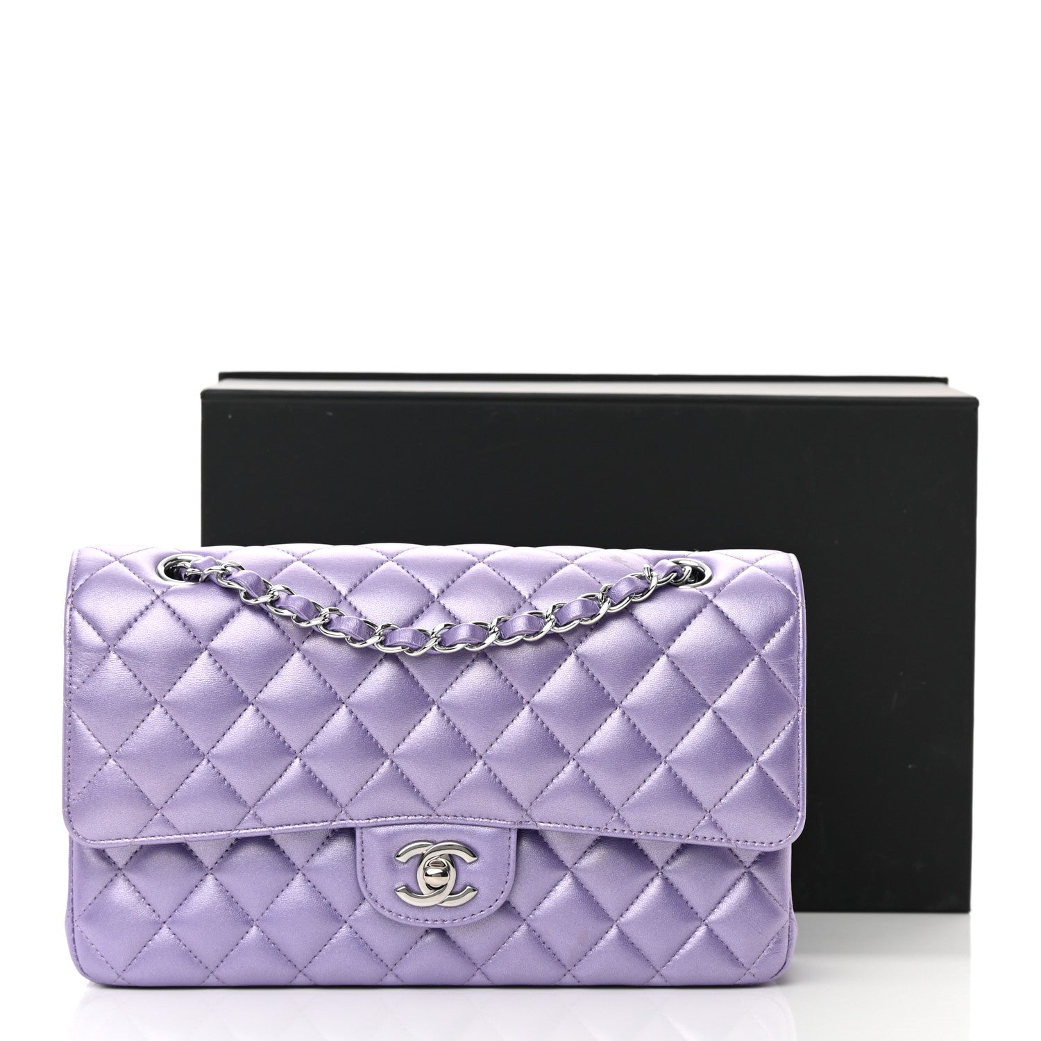 Chanel Metallic Lambskin Quilted Medium Double Flap Purple 16 of 16