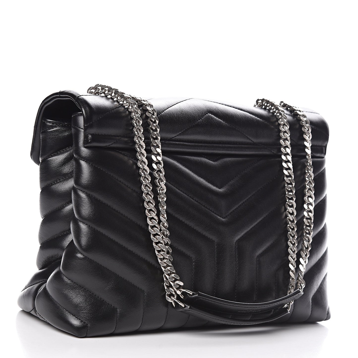 Calfskin Y Quilted Monogram Medium Loulou Chain Satchel Black