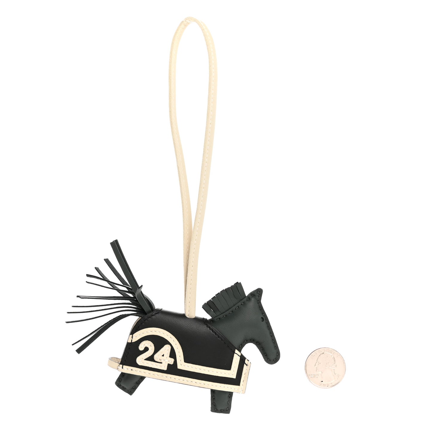 Milo Lambskin Grigri Rodeo 24 Bag Charm PM Vert Mangrove Black Craie