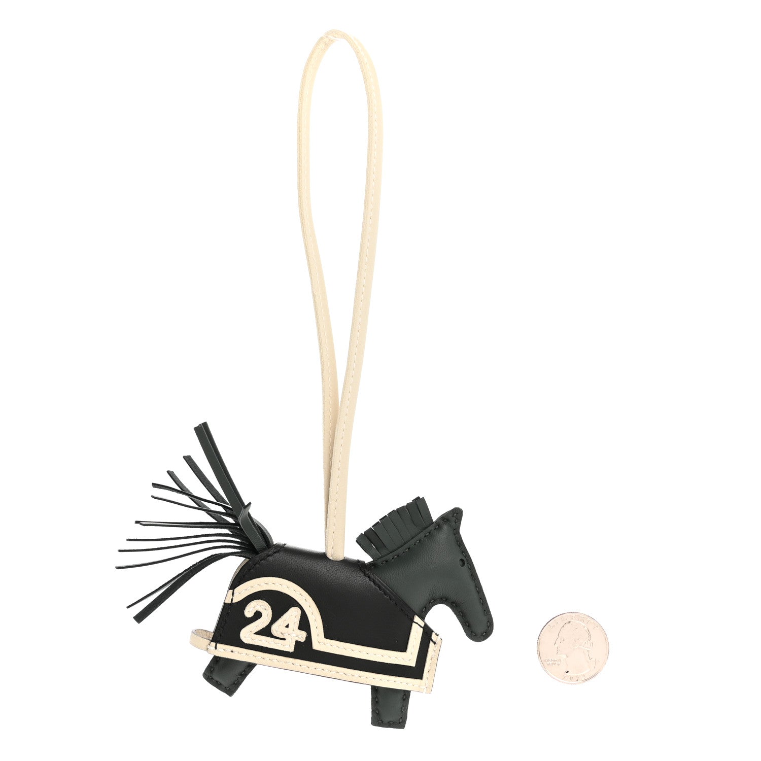 Hermes Milo Lambskin Grigri Rodeo 24 Bag Charm PM Vert Mangrove Black Craie 2 of 5