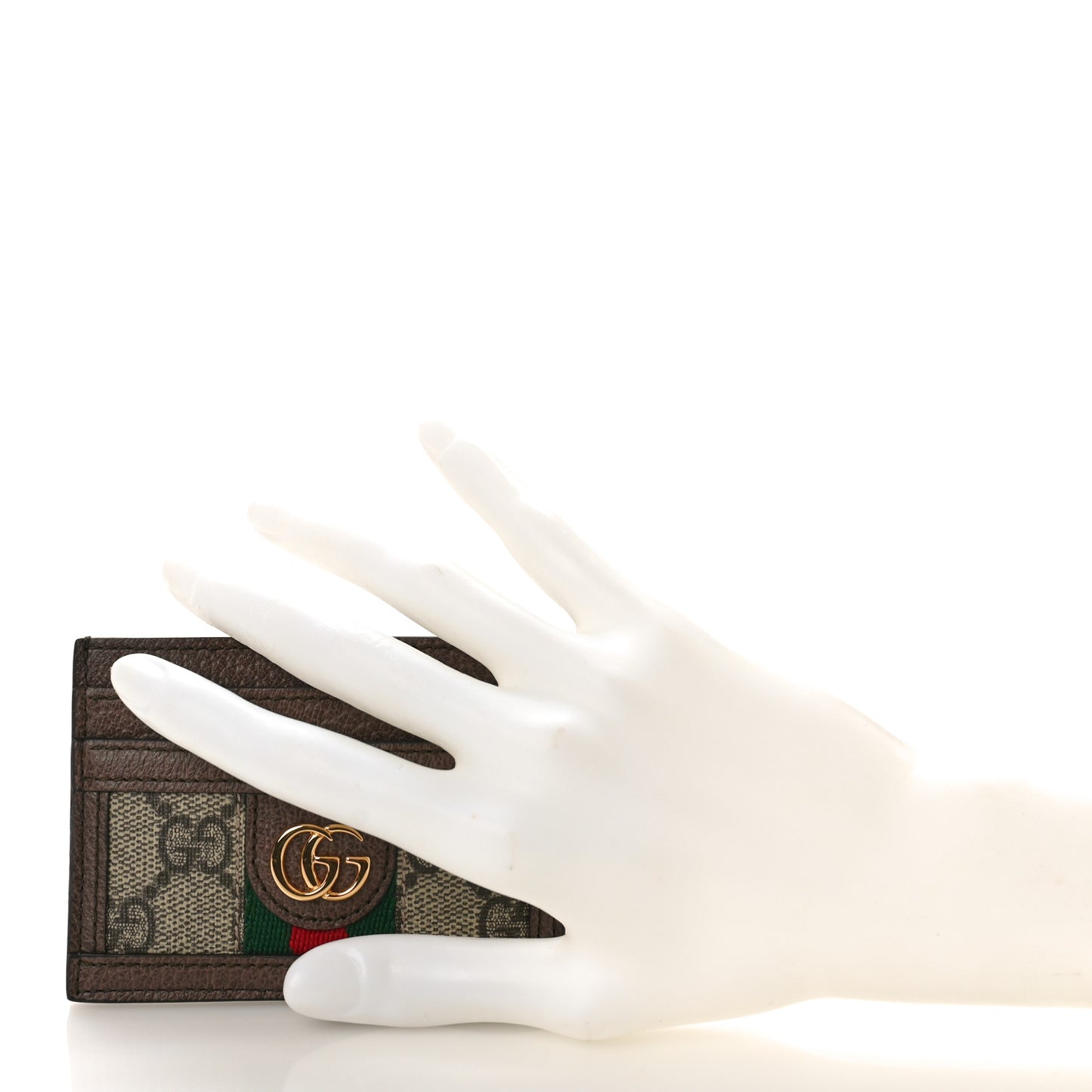 GG Supreme Monogram Textured Dollar Calfskin Ophidia Card Holder Beige Ebony New Acero
